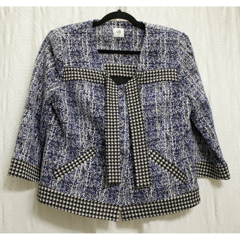 Cabi‎ Reina 21 Club Crop Blazer Jacket Houndstooth Blue White M Women's Casual